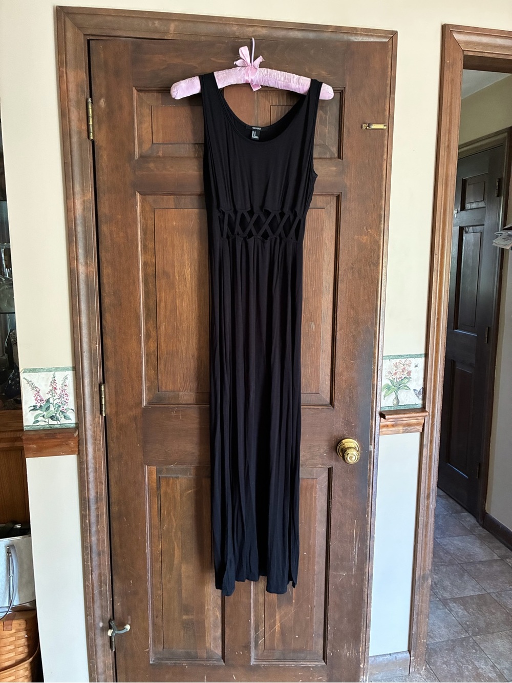 Black Sleeveless Maxi Dress with Waist Lattice Detail